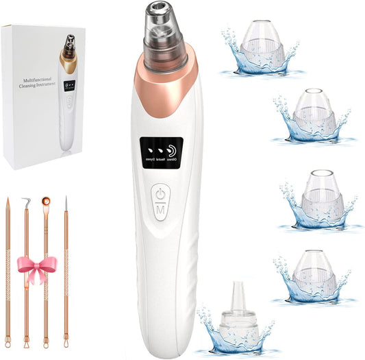 2024 Blackhead Remover Pore Vacuum,Facial Pore Cleaner-5 Suction Power,5 Probes,Usb Rechargeable Blackhead Vacuum Kit Electric Acne Extractor Tool for Adult (White)