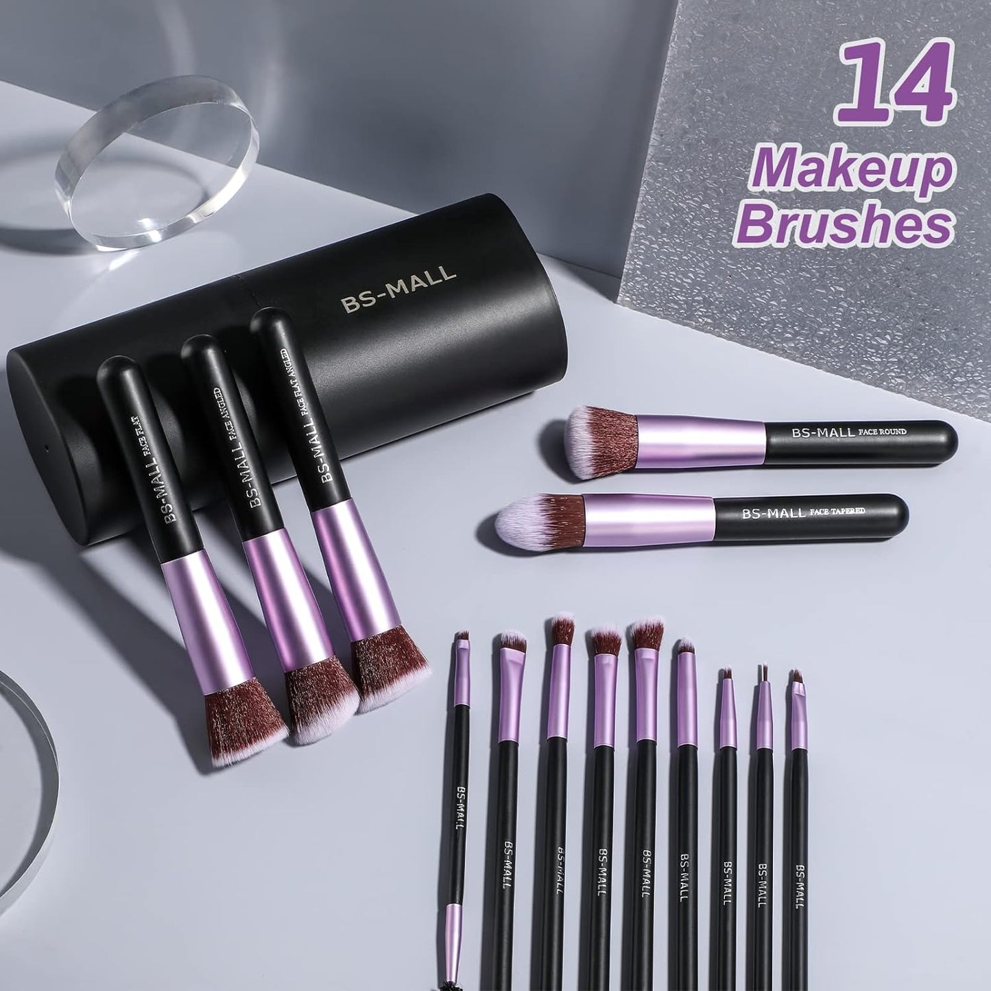 Makeup Brushes Premium Synthetic Foundation Powder Concealers Eye Shadows 14 Pcs Purple