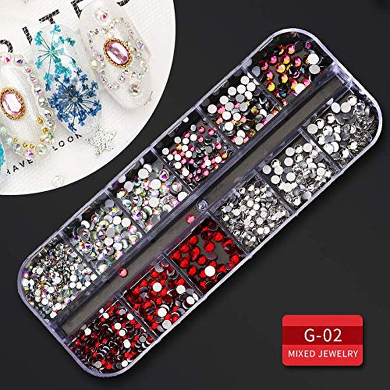 9 Boxes Nail Rhinestones,Nail Gems Nail Diamonds,Nail Art Studs Nail Crystals Nail Sequins for Nails Kit with 1 Tweezers and 3 Pen for Nail Art Supplies Accessories