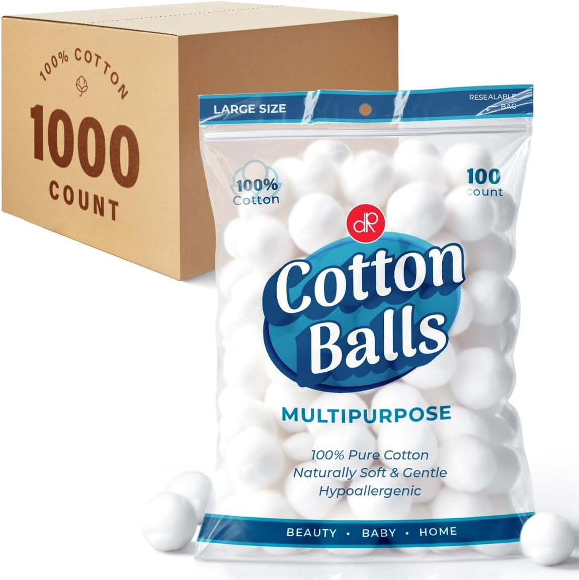 300 Small Cotton Balls for Make-Up, Nail Polish Removal, Pet Care, Applying Oil Lotion or Powder, Made from 100% Pure & Natural Cotton, Soft and Absorbent for Household Needs (300 Count)