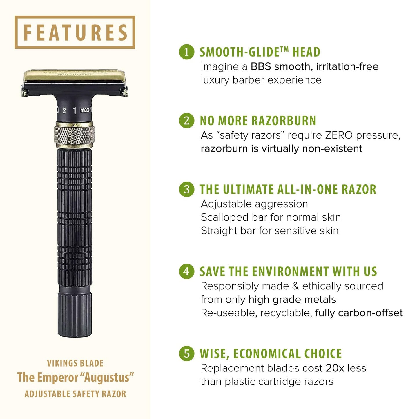 Adjustable Double Edge Safety Razor + Luxury Case. Smooth, Reusable, Eco-Friendly (The Emperor “Augustus”)