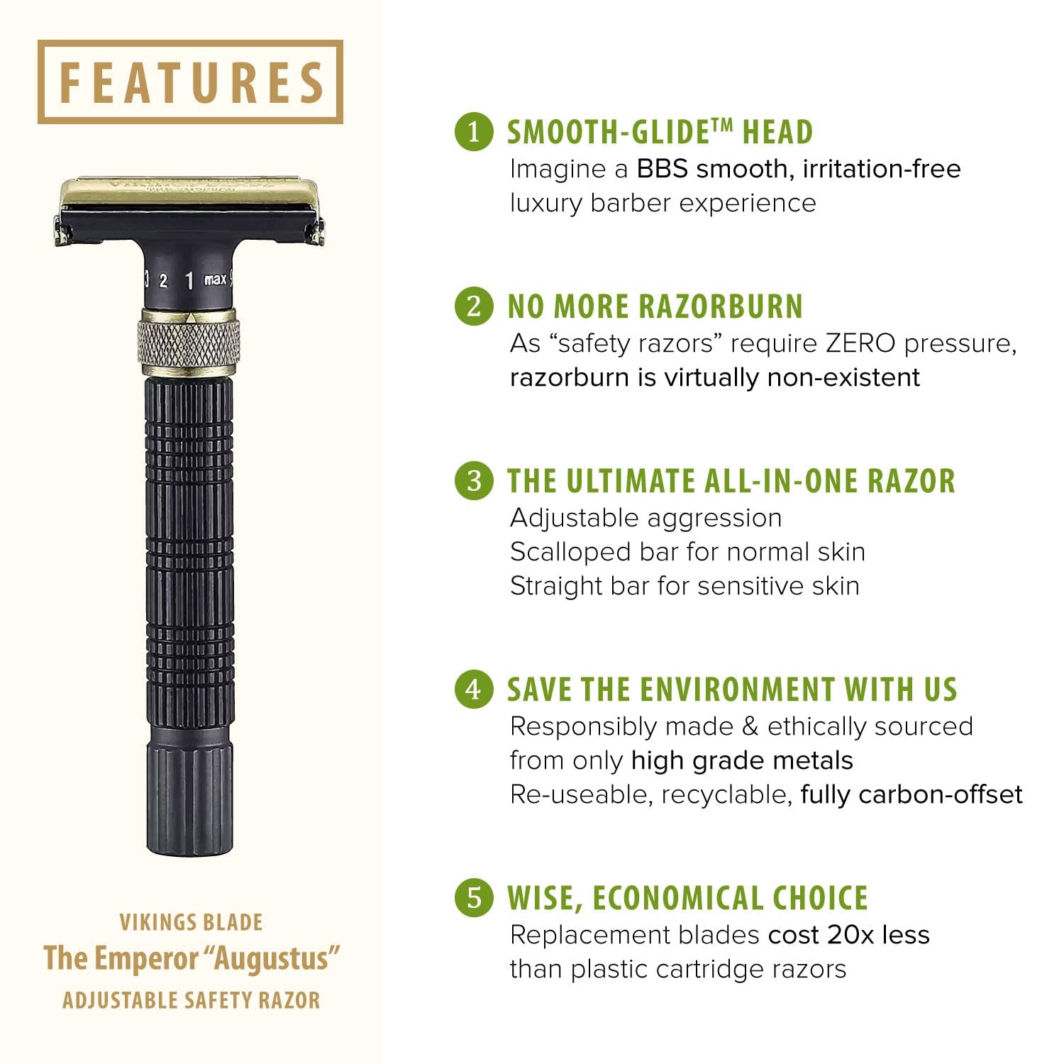 Adjustable Double Edge Safety Razor + Luxury Case. Smooth, Reusable, Eco-Friendly (The Emperor “Augustus”)