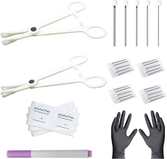 NA Ear Nose Piercing Needles Body Piercing Needles Kit Mix Size 12G 14G 16G 18G 20G Stainless Steel Piercing Kit with 2 Pcs Different Piercing Clamps and Alcohol Pads, Marker Pen