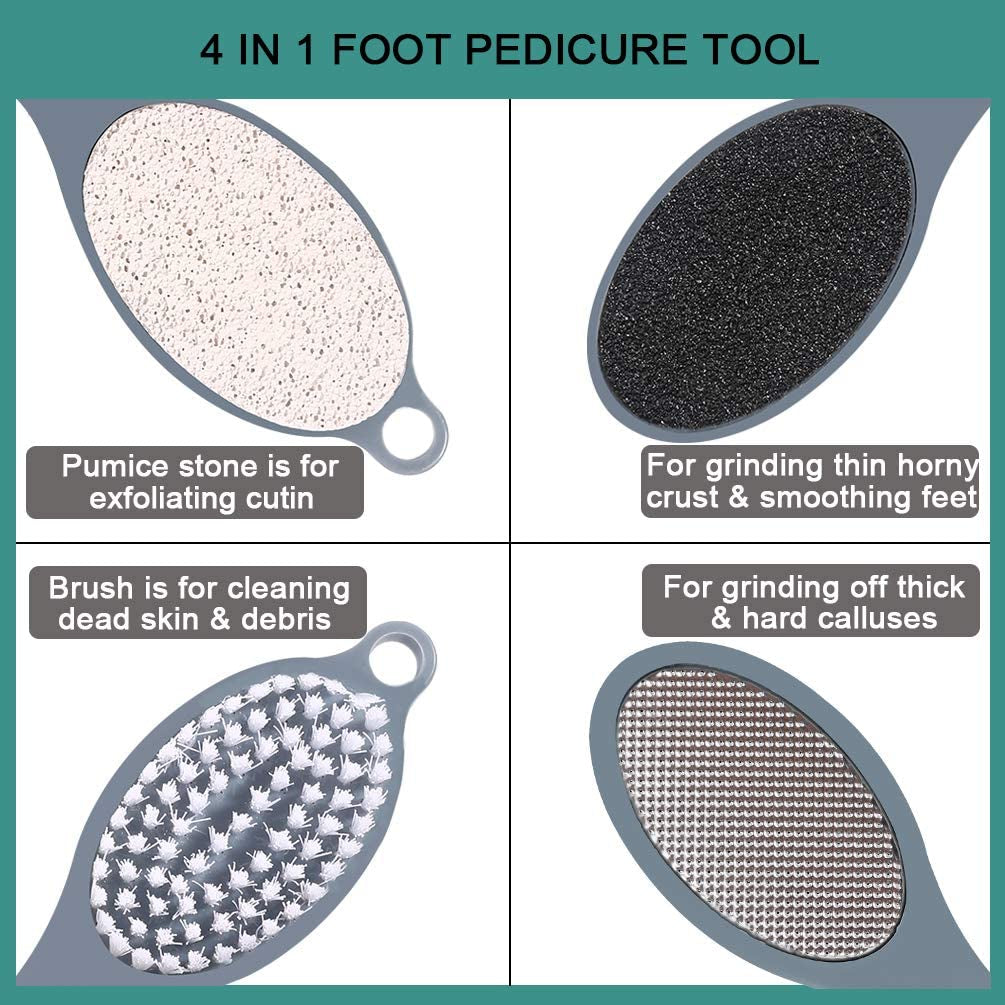 Foot File Callus Remover - Multi Purpose 4 in 1 Feet Pedicure Tools with Foot Scrubber, Pumice Stone, Foot Rasp and Sand Paper for Home Foot Care (Grey Pedicure Foot File)