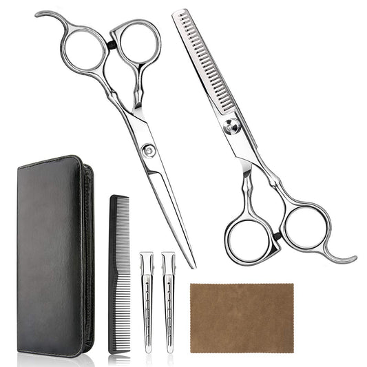 Hair Cutting Scissors Professional Home Haircutting Barber/Salon Thinning Shears Kit with Comb and Case for Men/Women (Silver)