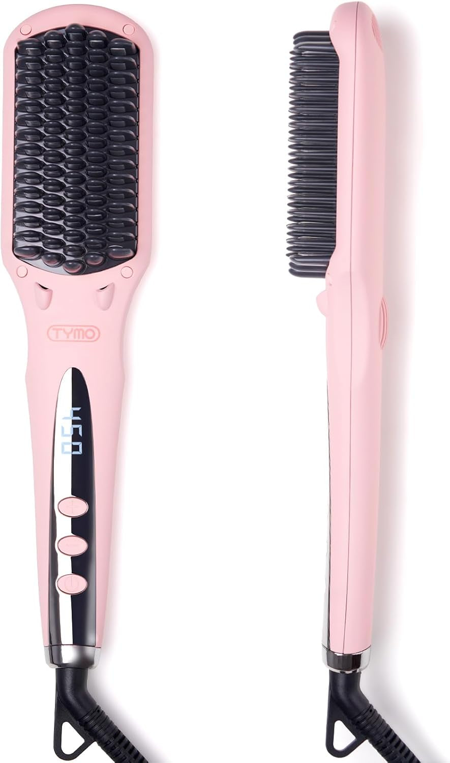 Ionic Hair Straightener Brush - One-Step Hair Straightener for Women, Straightening Brush with Negative Ions, 16 Temp Settings, LCD Display, Dual Voltage, Hot Comb Flat Iron for Frizz-Free Styles