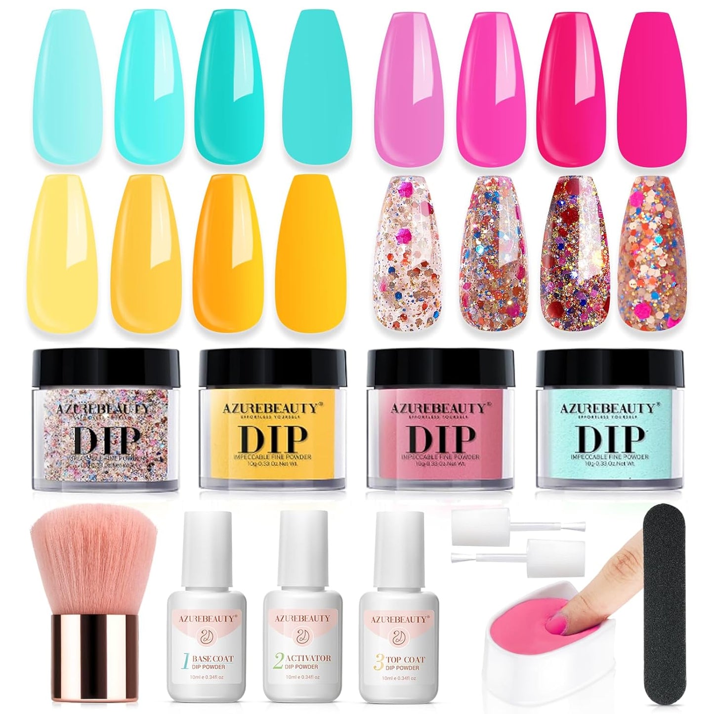 Dip Powder Nail Kit Starter, All Season Nude Skin Glitter 4 Colors Dipping Powder Liquid Set Recycling Tray with Base & Top Coat Activator for French Nail Art Manicure Salon DIY at Home.