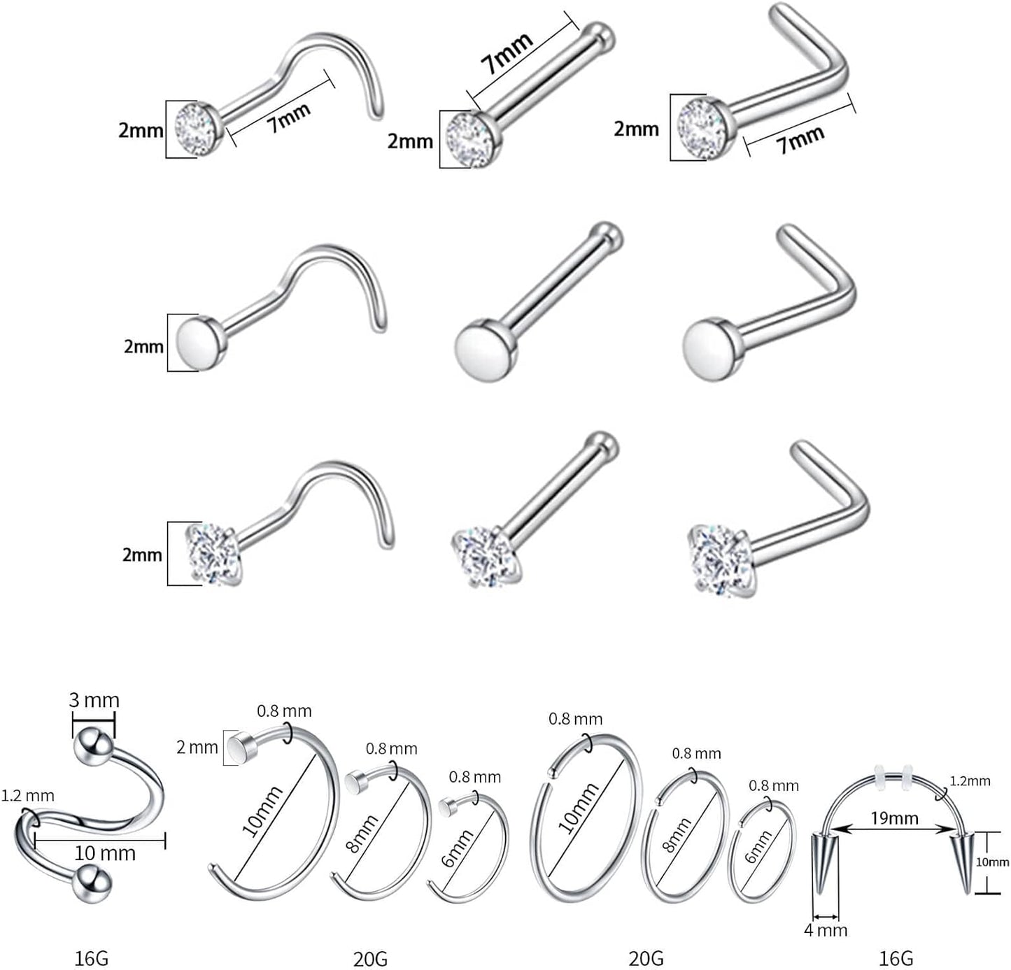 84 & 98 & 120 PCS Body Septum Piercing Kit 14G 16G Tools for Nose Tongue Lip Ear Eyebrow Belly Button Cartilage Tragus Industrial Barbell Helix Daith Piercing Jewelry Clamps