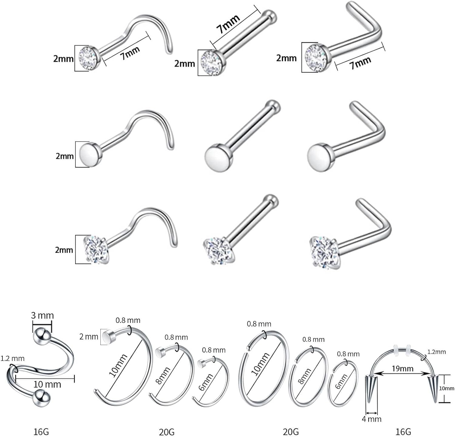 84 & 98 & 120 PCS Body Septum Piercing Kit 14G 16G Tools for Nose Tongue Lip Ear Eyebrow Belly Button Cartilage Tragus Industrial Barbell Helix Daith Piercing Jewelry Clamps