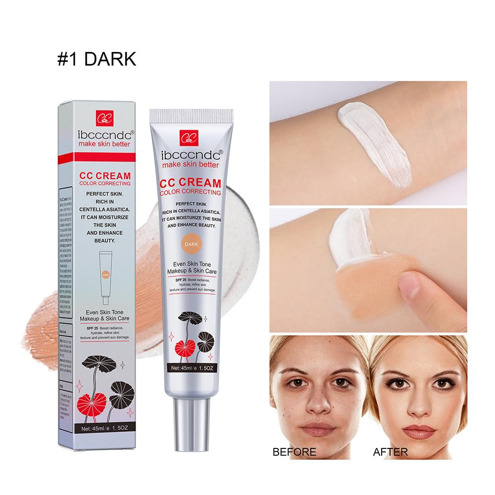 Color Correcting CC Cream with SPF 25, Coverage Lightweight Foundation, Hydrating Serum, Even Skin Tone Makeup and Skin Care, Boost Radiance, Refine Skin Texture, Avoid Sun Damage (Dark, 1PCS)