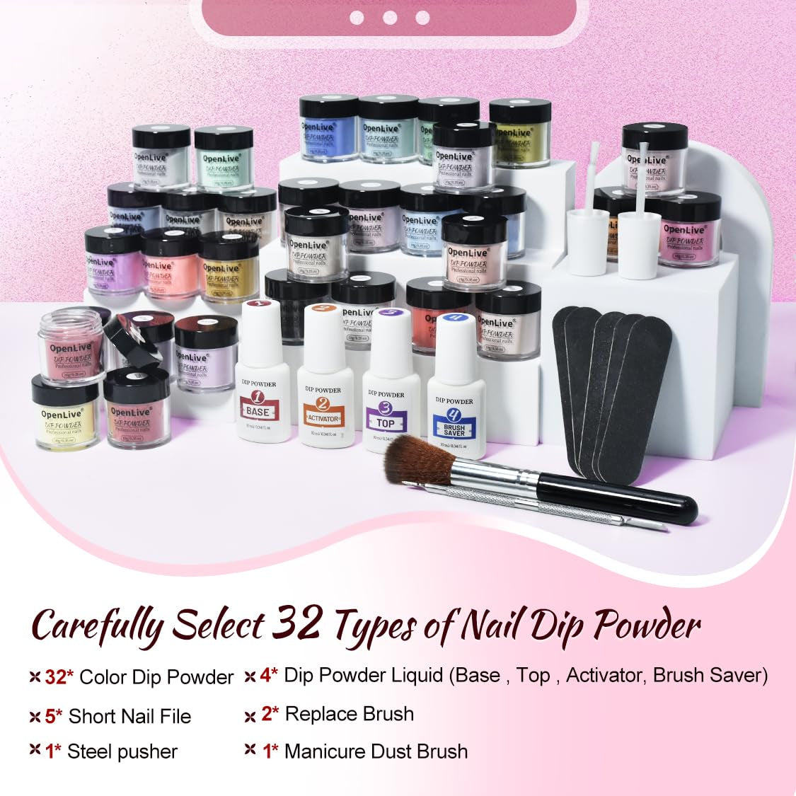 32 Color Dip Nail Powder Starter Kit 36 Bottle Blue Cheese Yellow Nail Dip Powder Kit with Base Top Coat Activator Dip Powder Kit for French Nail Art Manicure DIY Salon