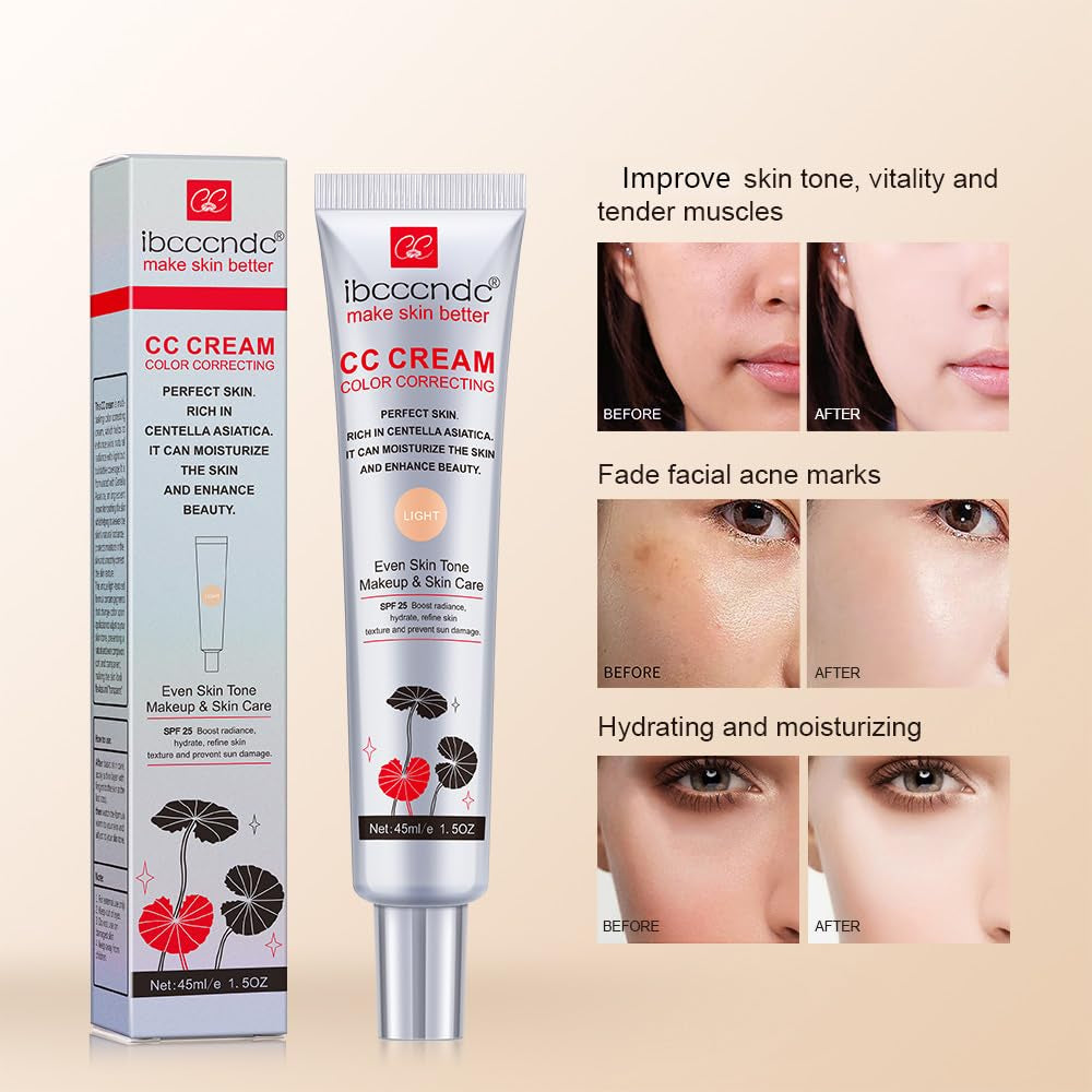 Color Correcting CC Cream with SPF 25, Coverage Lightweight Foundation, Hydrating Serum, Even Skin Tone Makeup and Skin Care, Boost Radiance, Refine Skin Texture, Avoid Sun Damage (Dark, 1PCS)