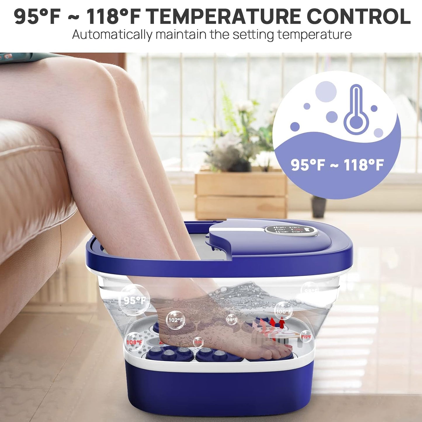 Collapsible Foot Spa Electric Rotary Massage, Foot Bath with Heat, Bubble, Remote, and 24 Motorized Shiatsu Massage Balls. Pedicure Foot Spa for Feet Stress Relief - FS02A