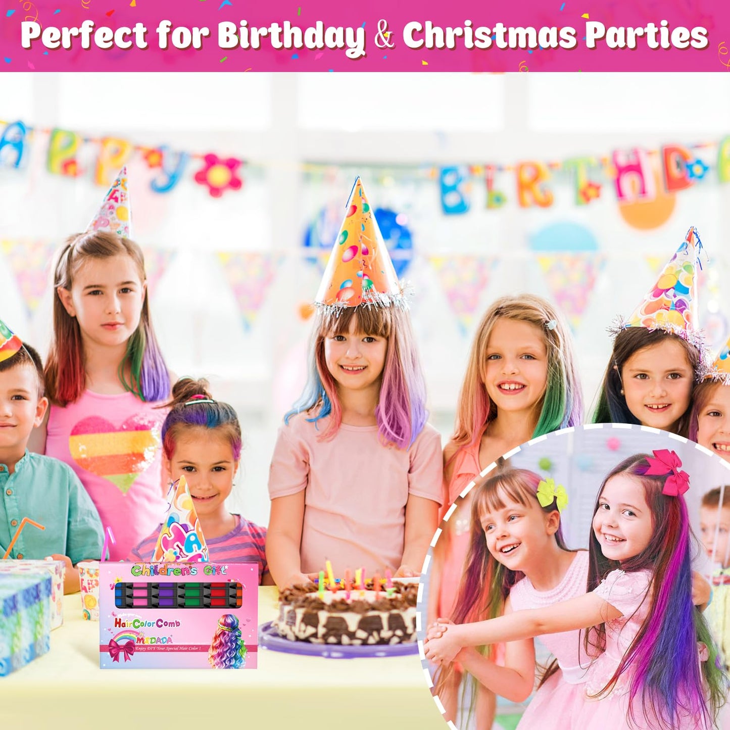 New Hair Chalk Comb Temporary Hair Color Dye for Girls Kids, Washable Hair Chalk for Girls Age 4 5 6 7 8 9 10-12 Birthday Christmas New Year Cosplay Hair DIY Party