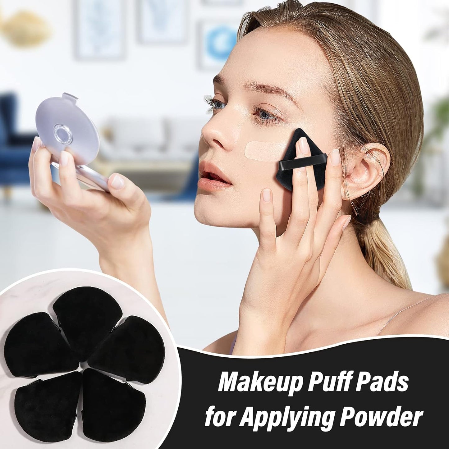 20Pcs Triangle Powder Puff, Loose Powder Puffs Makeup Puff for Face Powder, Setting Powder Puff for Make Up, Face Puff Pads for Press Powder, Sponge Powder Applicator for Face and Eye (Black)