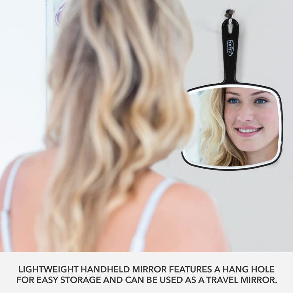 Premium Hand Mirror with Handle, 6.3" W X 9.6" L, Multi-Purpose Handheld Mirror with Distortion-Free Reflection, Black