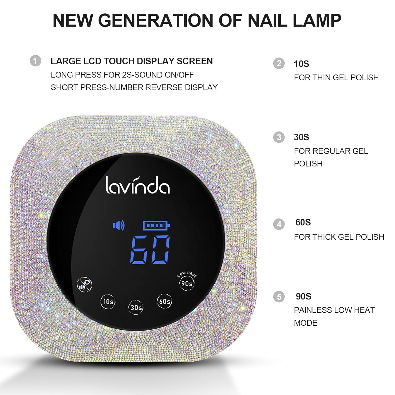 UV LED Nail Lamp, 54W Rechargeable Cordless Nail Lamp Nail Dryer Gel Polish UV Nail Light with 4 Timer Setting, Professional Quick Dry Curing Lamp with Display Auto Sensor for Salon & Home