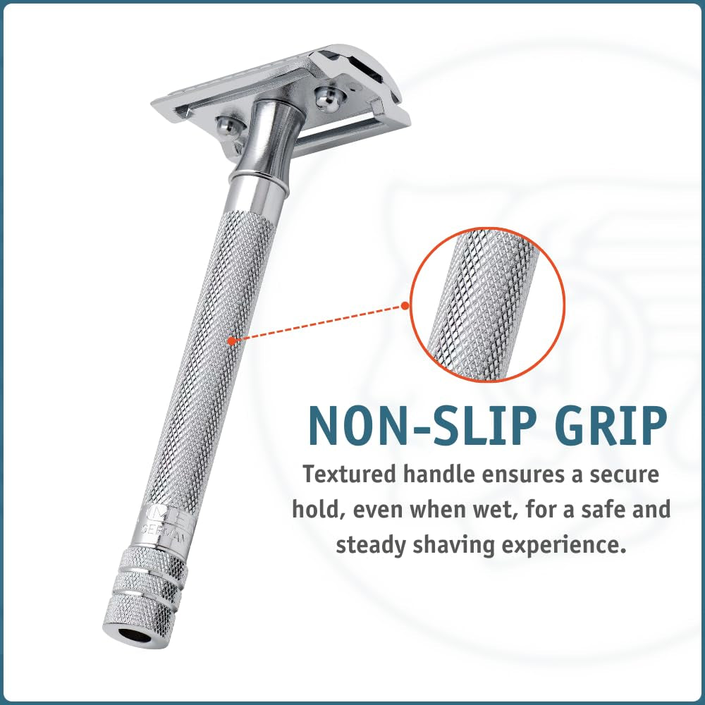 Long Handled Safety Razor, 1 Count, Silver