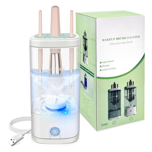 Electric Makeup Brush Cleaner Machine, Ultimate Efficient Automatic Cleaner for All Types of Makeup Brushes- Transparent