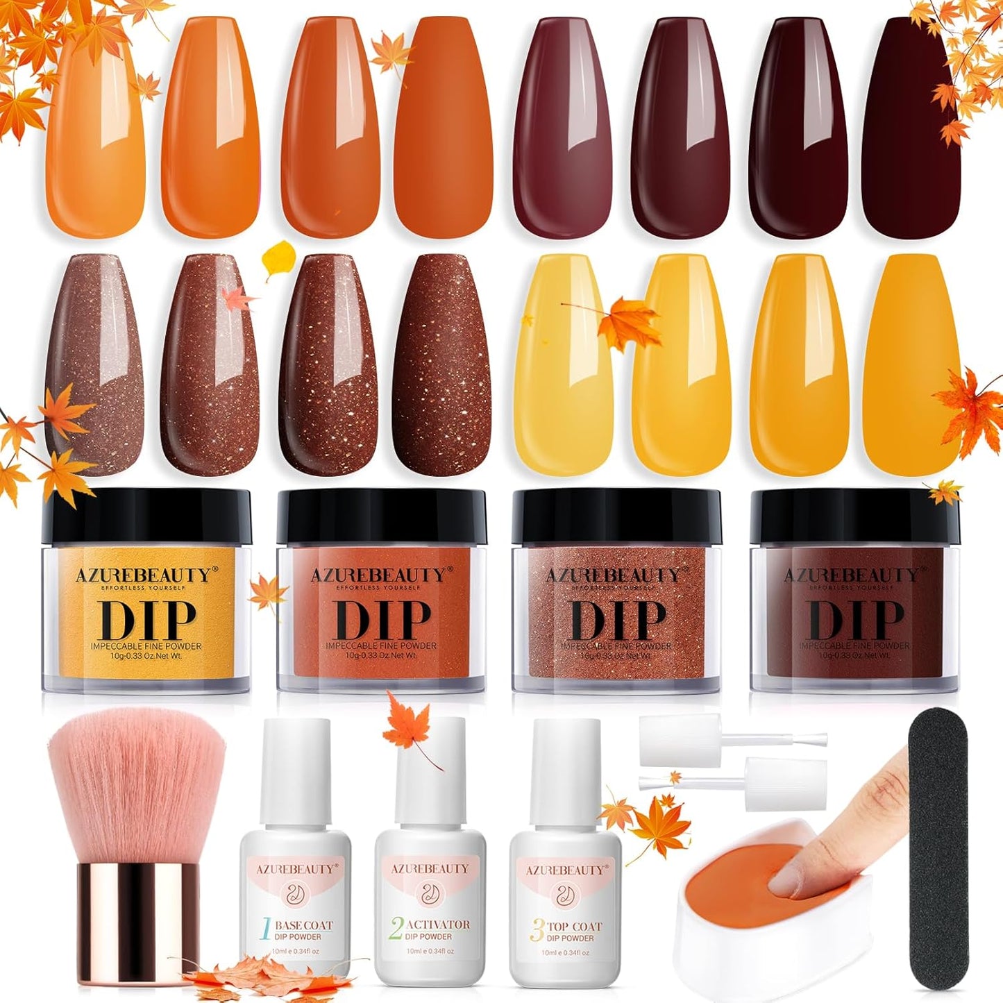 Dip Powder Nail Kit Starter, All Season Nude Skin Glitter 4 Colors Dipping Powder Liquid Set Recycling Tray with Base & Top Coat Activator for French Nail Art Manicure Salon DIY at Home.