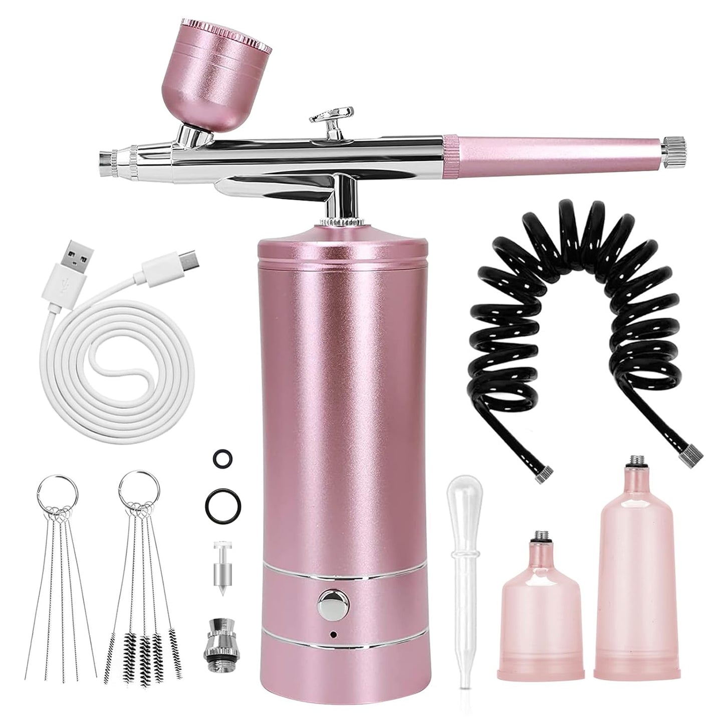 Airbrush-Kit Air Brush Kit with Airbrush Compressor Nail Charms Wireless Air Brush for Barber, Nail Art, Cake Decor, Makeup, Model Painting (Pink)