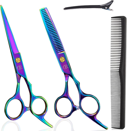 Professional Hair Cutting Shears,6 Inch Hairdressing Shears Barber Hair Scissors Edge Razor Sharp Blades Haircut Scissors for Men Women Kids Japan 440C Stainless Steel (Rainbow) (Multicolour)