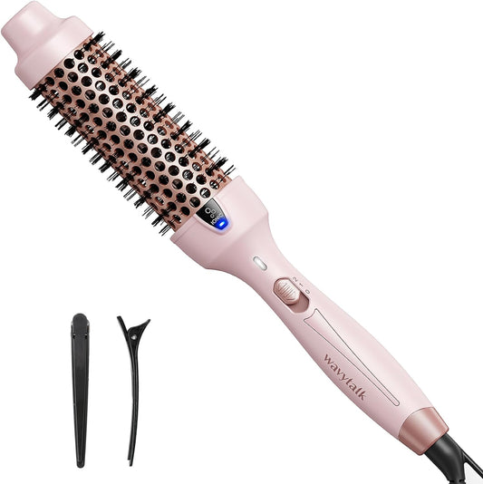 Thermal Brush, 1.5 Inch Negative Ion Thermal round Brush Creates Blowout Look Makes Hair Shinier & Smoother, Dual Voltage, Easy to Use (Pink)