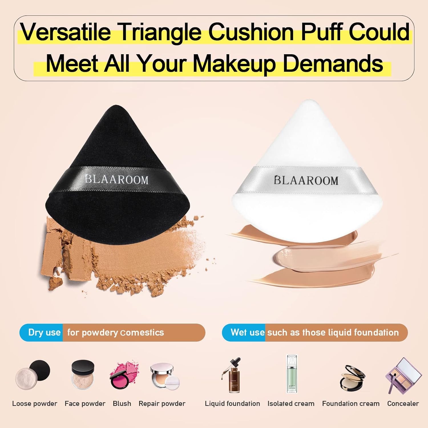 6 Pieces Powder Puff for Face Powder Makeup Puff Velour Soft Triangle Powder Puffs for Loose Powder Mineral Powder Setting Powder Puffs Blender Wet Dry Cosmetic Foundation Sponge Makeup Tool