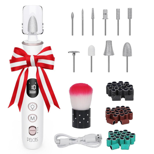 Electric Nail File, 10 Speeds Cordless Nail Drill with LED Light, Portable Manicure and Pedicure Kit, Nail Grinder with LCD Screen for Human, Pet, Thick Toenails, Natural & Acrylic Nails