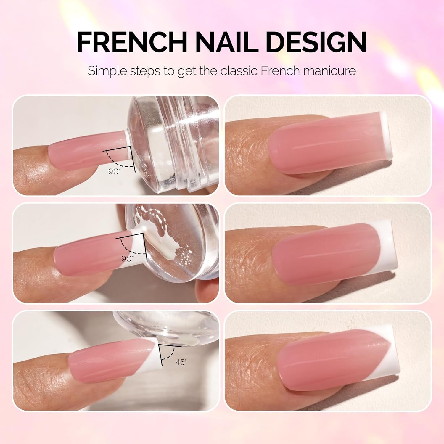 French Nail Stamper, Nail Stamper Kit, Silicone Nail Stamp, Long and Short Stampers with Scrapers, 4PCS Nail Stamper Tool for French Manicure DIY Home Nail Design Salon, Clear