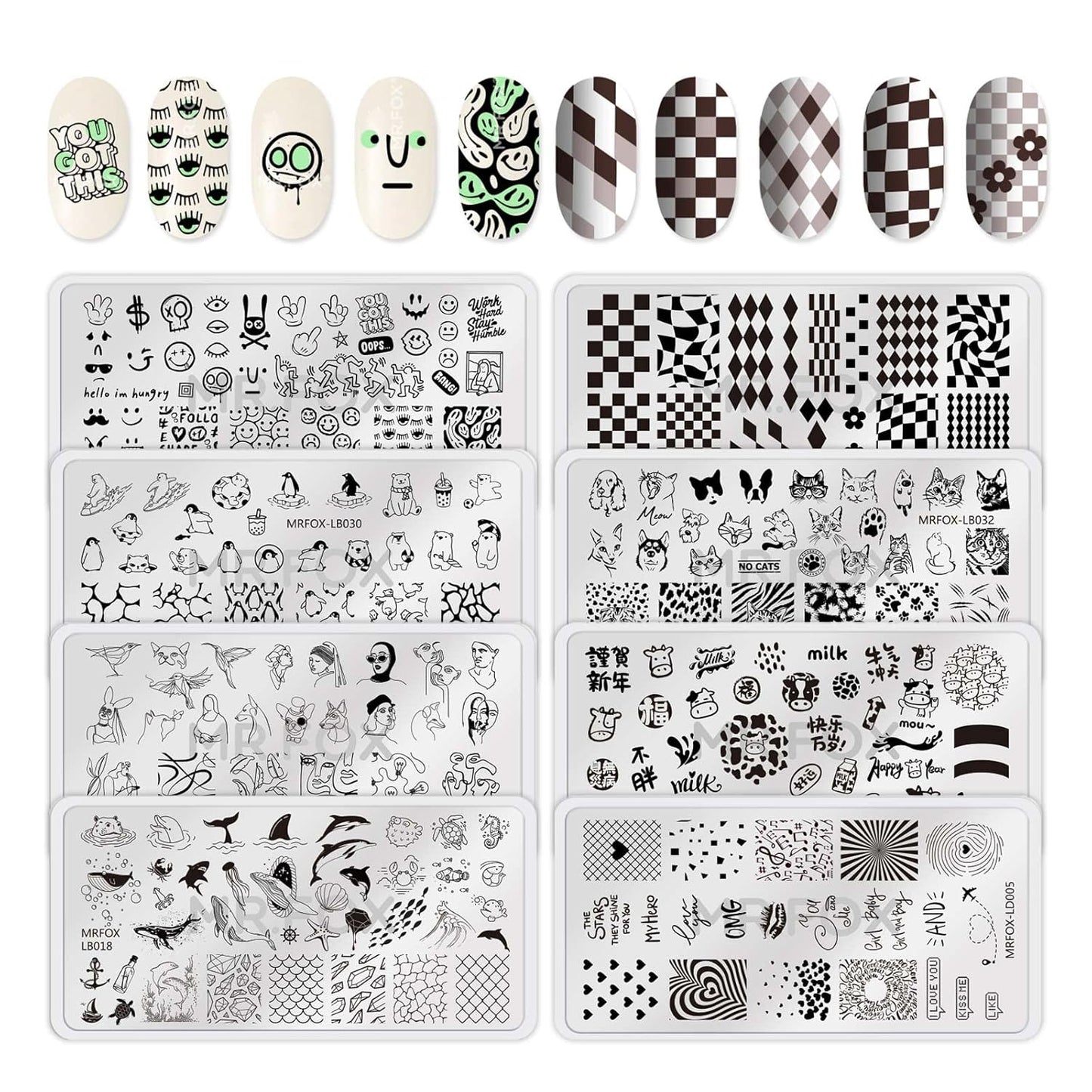 MRFOX 5 Pcs Nail Plates Stamping Set Marbled Punk Spider Web Heart Star Theme Leaf Nail Art DIY Stamping Template