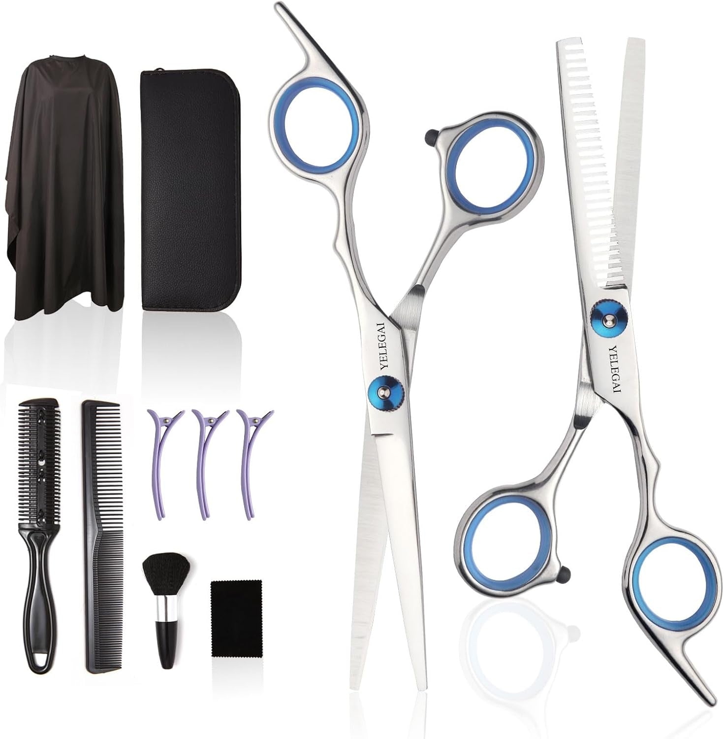 Hair Cutting Scissors Kit,11 Pcs Professional Haircut Scissors Kit with Cutting Scissors,Thinning Scissors,Neck Duster Brush,Comb,Barber Cape,Hair Clips,Hairdressing Shears Set for Barber and Home