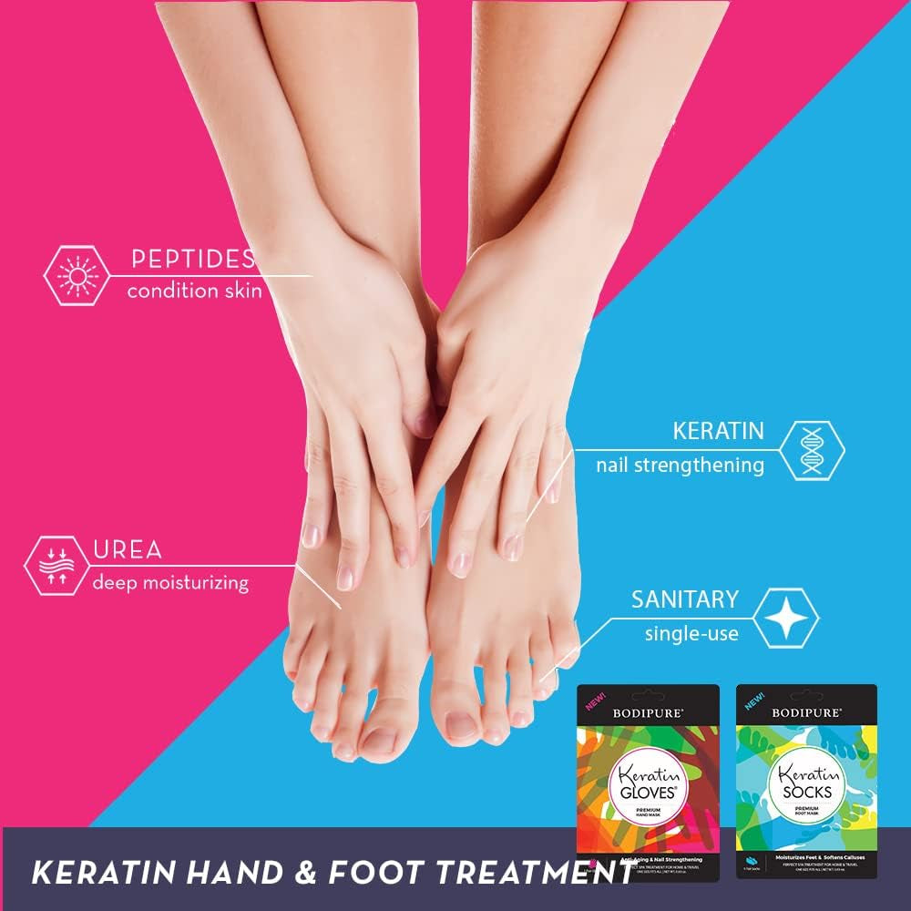 Premium Hand and Foot Mask | Moisturizing Kertain Gloves & Socks | Hydrating Dull Dry Hands, Cracked Heels, Callus Softening & Nail Strengthening | Chemical-Free Feet Treatment | (6+6 Pack)