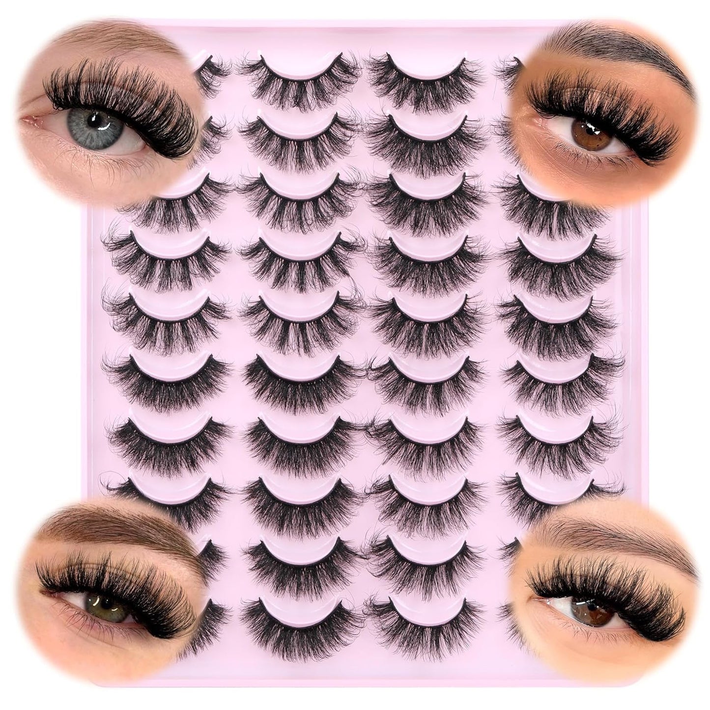 20 Pairs False Eyelashes 4 Styles Mink Eyelashes Fluffy Pack 3D Volume Faux Mink Cat Eye Lashes Pack