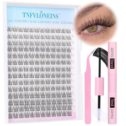 Natural Lash Extension Kit 168Pcs Lash Clusters Kit Wispy Eyelash Extensions 9-12MM Individual Lashes Extensions with Bond and Seal Lash Glue and Eyelash Extension Tweezers DIY at Home by