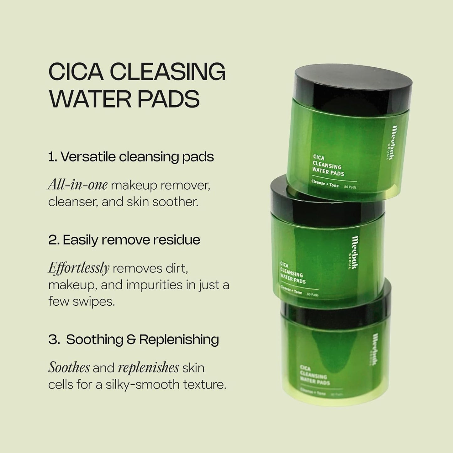 Cica Cleansing Water Pads | Makeup Remover Pads | Face Cleansing Wipes | Exfoliation Toner Pads | Hydrating & Toning for Sensitive Skin - 80Ct