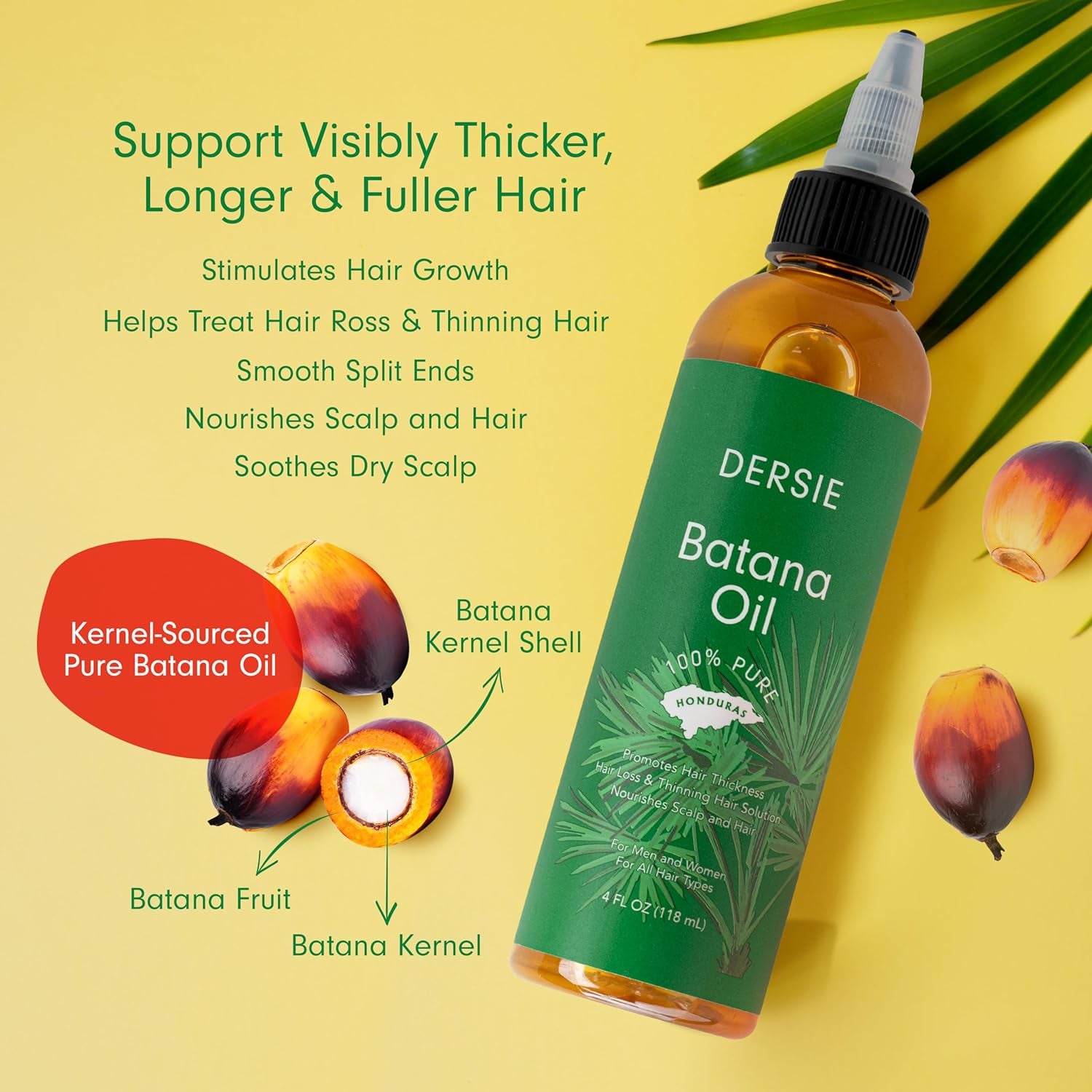 Batana Oil for Hair Growth: Dr Sebi Organic Raw Batana Oil from Honduras - 100% Pure & Natural - for Thicker & Stronger Hair - 4 FL OZ