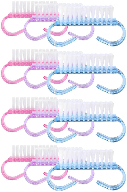 12-Pack Handle Grip Nail Brush(Assorted Color), Fingernail Scrub Cleaning Brushes for Toes and Nails Cleaner, Pedicure Brushes for Men and Women