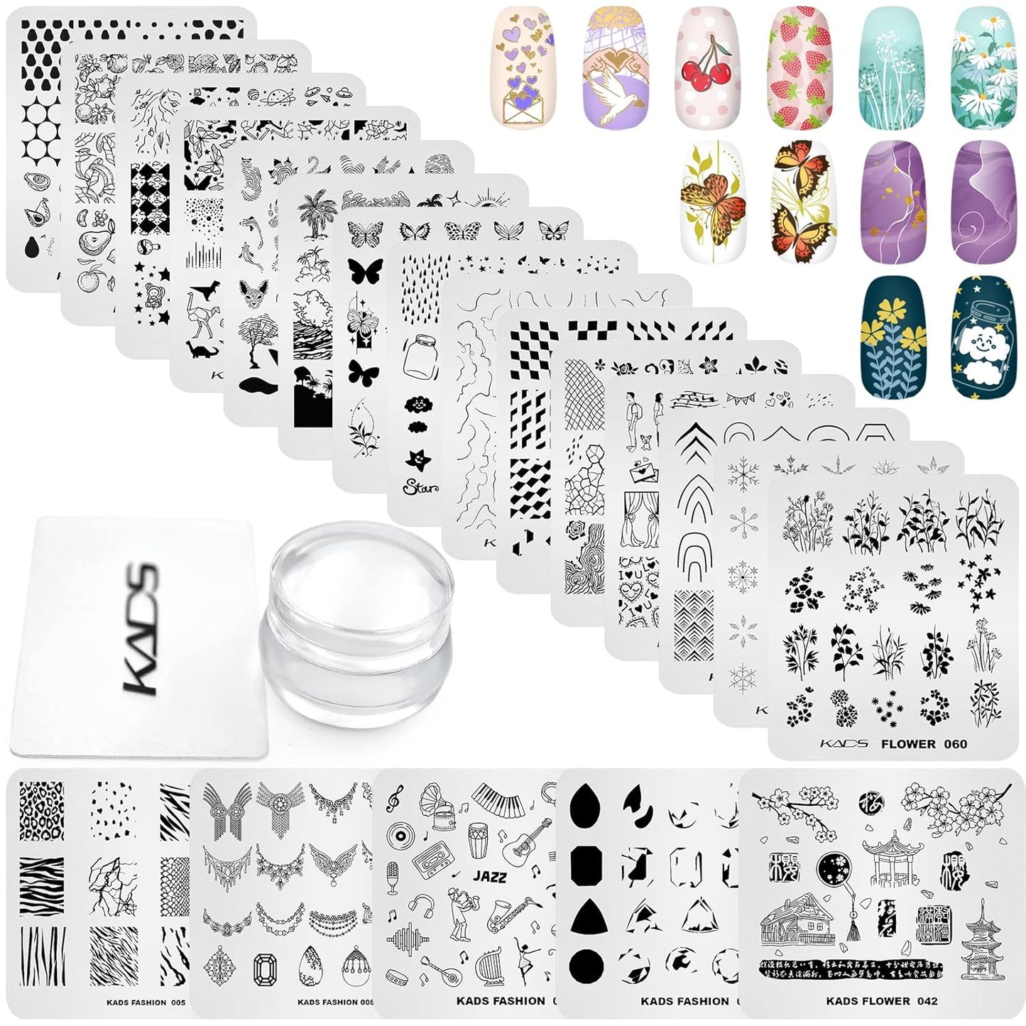 20Pcs Nail Stamp Plates Set Nails Art Stamping Plates Leaves Flowers Animal Nail Plate Template Image Plate (20 Pcs)