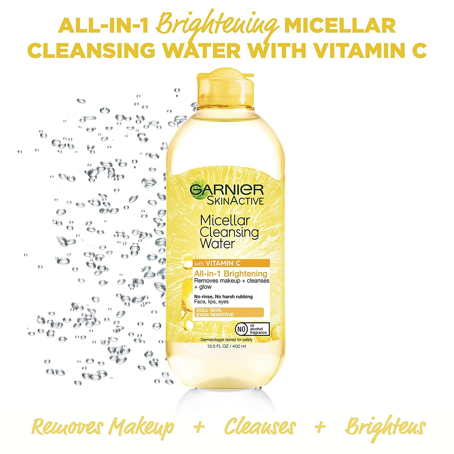 Micellar Water with Vitamin C, Facial Cleanser & Makeup Remover, Brightening & Hydrating, for All Skin Types, Vegan, Cruelty Free, 13.5 Fl Oz (400Ml), 2 Count