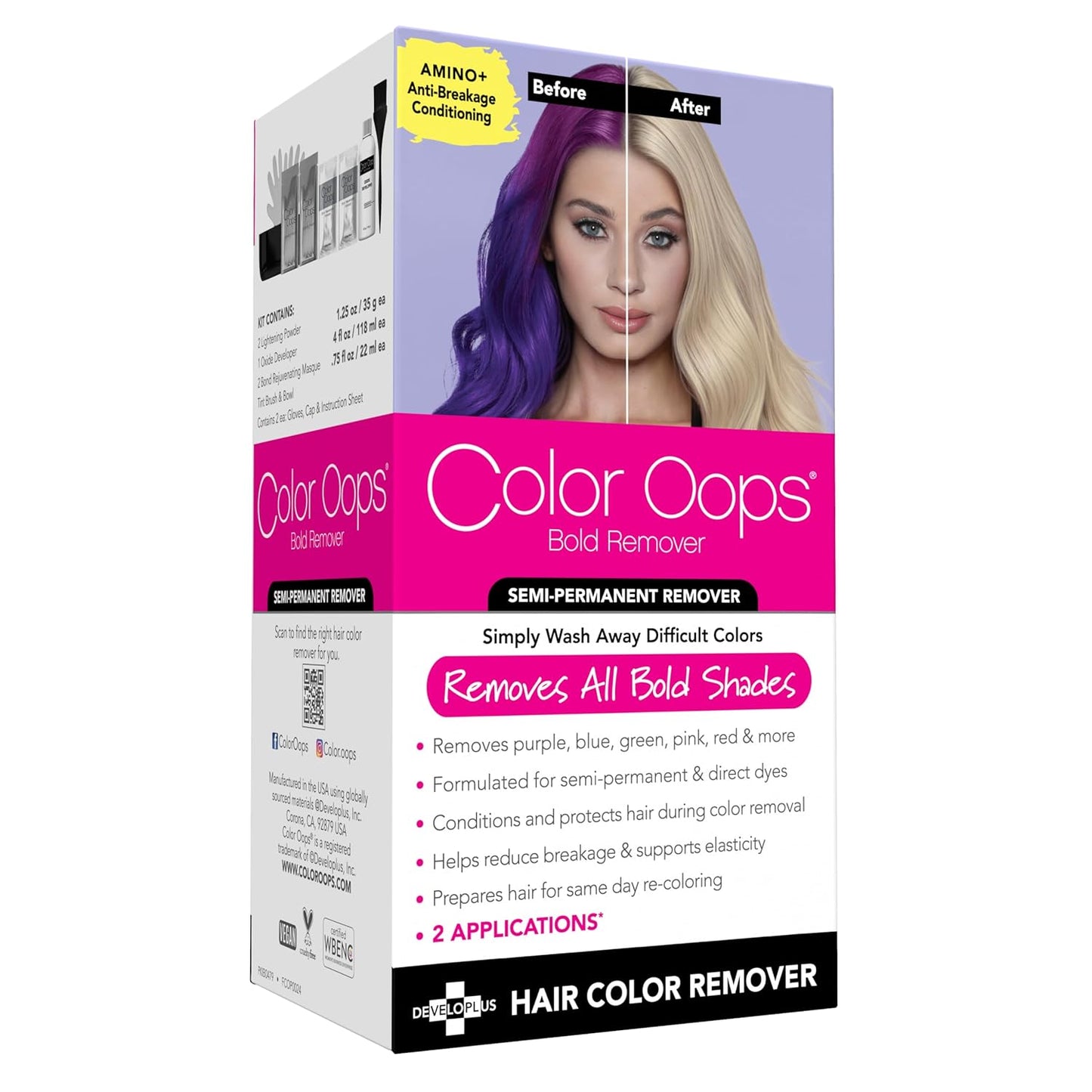 Bold Remover, 2 Applications, Hair Dye Remover Safely Removes Direct Dyes and Semi-Permanent Hair Color, Recolor the Same Day, Vegan & Cruelty Free