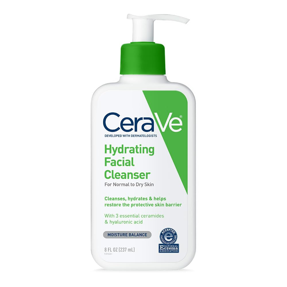 Hydrating Facial Cleanser, Moisturizing Face Wash for Dry Skin, Hyaluronic Acid + Ceramides + Glycerin, Hydrating Cleanser for Normal to Dry Skin, National Eczema Association Certified