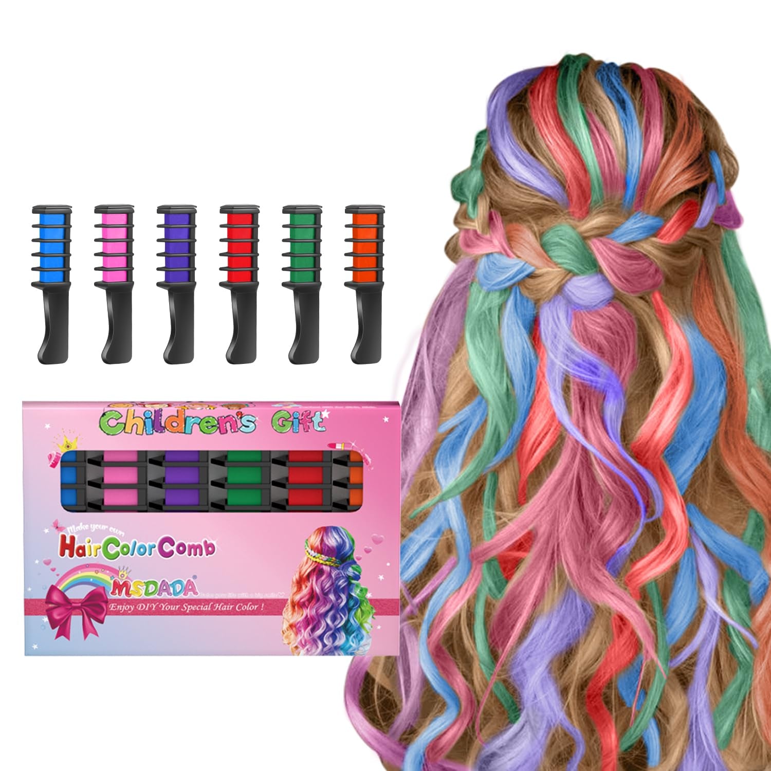 New Hair Chalk Comb Temporary Hair Color Dye for Girls Kids, Washable Hair Chalk for Girls Age 4 5 6 7 8 9 10-12 Birthday Christmas New Year Cosplay Hair DIY Party