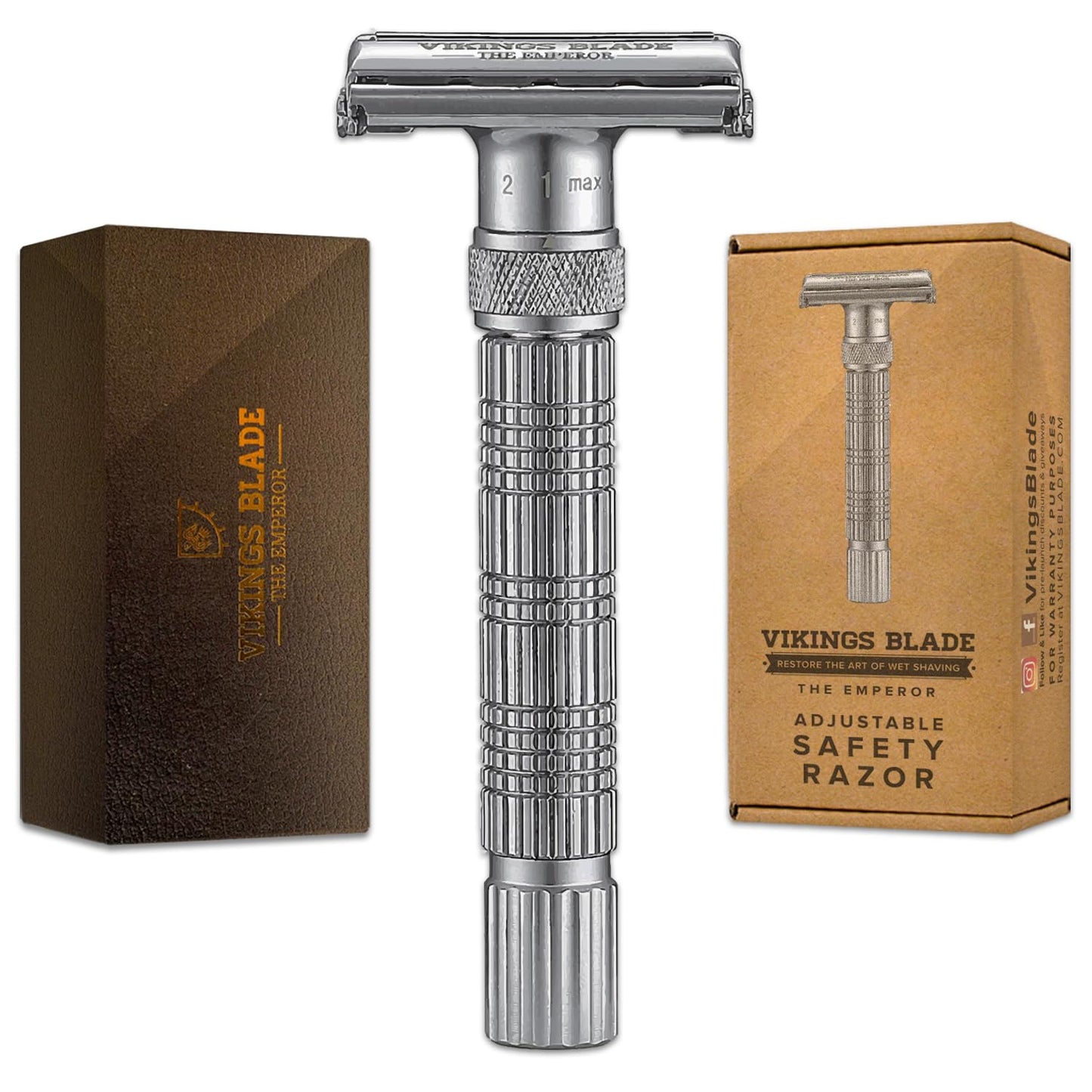 Adjustable Double Edge Safety Razor + Luxury Case. Smooth, Reusable, Eco-Friendly (The Emperor “Augustus”)