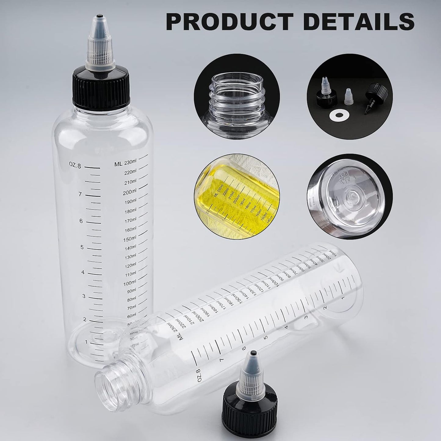 Applicator Bottle for Hair 8.5Oz 2 Pack Hair Squeeze Bottles with Graduated Scale Hair Dye Applicator Bottle Twist-On Top Tip Cap Empty Plastic Hair Color Oil Bottle