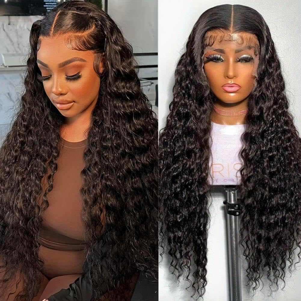 28 Inch Deep Wave Lace Front Wigs Human Hair Pre Plucked 13X4 HD Transparent Lace Frontal Wigs Human Hair 180% Density Deep Curly Glueless Wigs Human Hair for Women