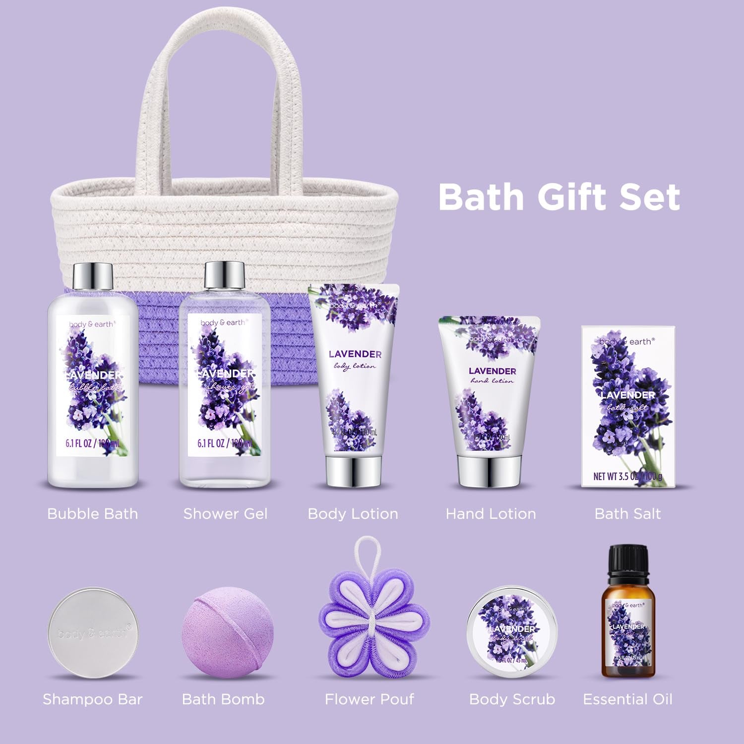 Spa Gift Baskets for Women -  11Pcs Lavender Gift Sets with Bubble Bath, Shower Gel, Body Lotion, Birthday Gifts for Women, Spa Kit for Mom Gifts, Purple Gifts