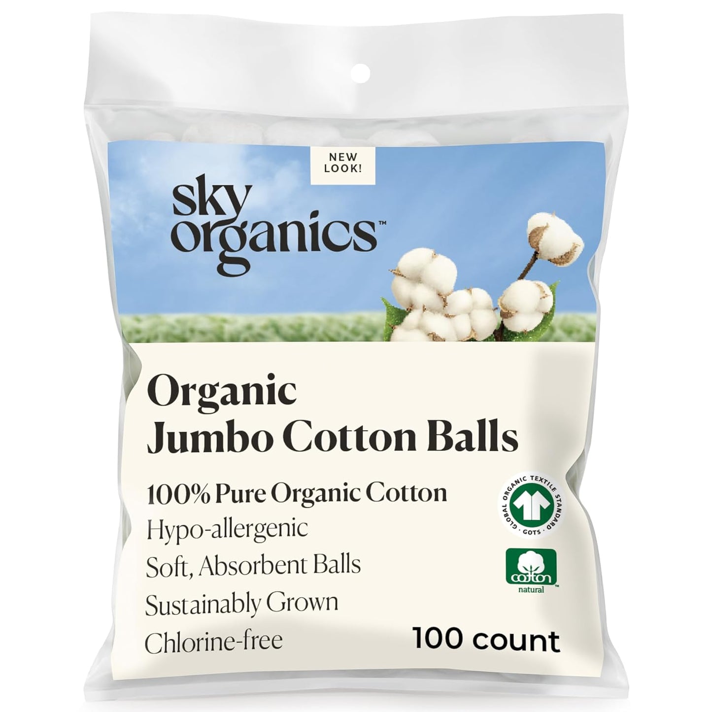 Organic Jumbo Cotton Balls for Sensitive Skin, 100% Pure Organic Cotton Sustainably Grown, Chlorine Free, Hypoallergenic, Ultra-Soft and Absorbant for Beauty&Personal Care, 300 Ct