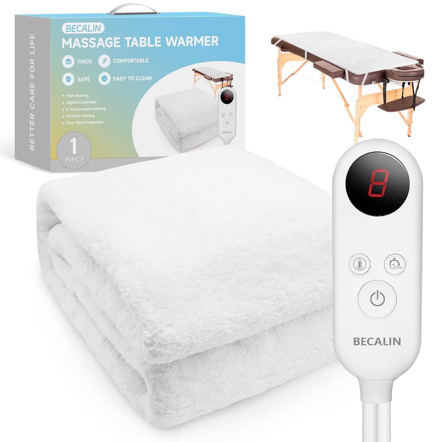 Massage Table Warmer Heating Pad Professional SPA Massage Bed Warmer with 8 Timer & 6 Heat Settings & Overheat Protection for Massage Bed & Spa, Thickened & Soft Fleece, 31" X 71"