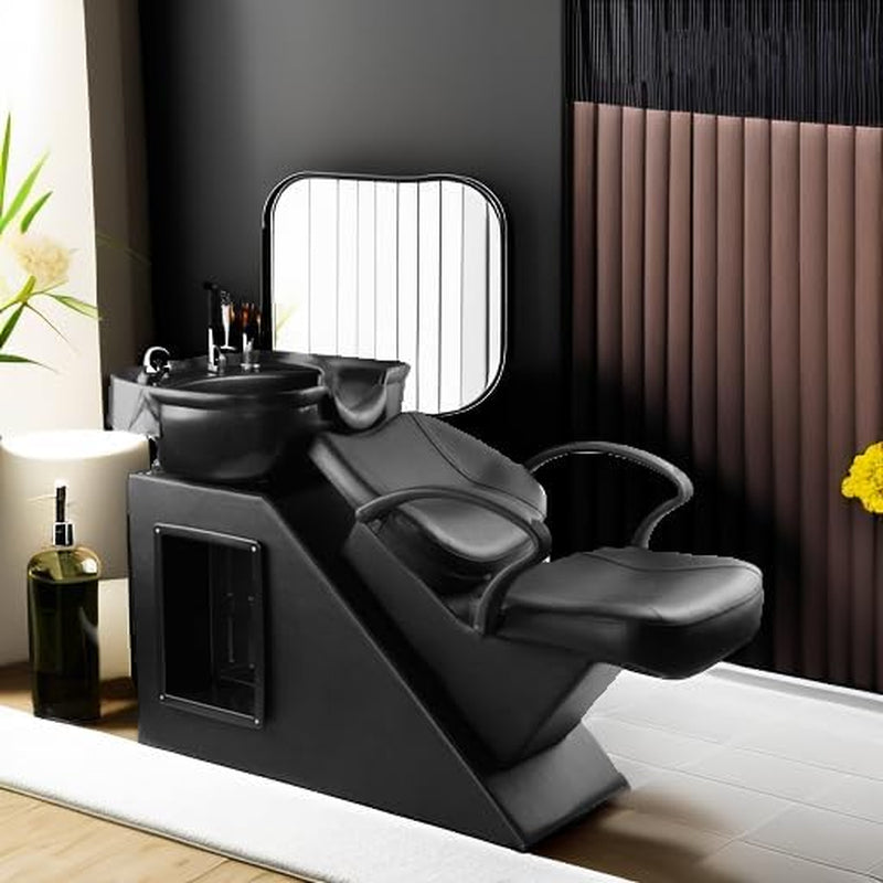 Shampoo Barber Backwash Chair, ABS Plastic Shampoo Bowl Sink Chair for Spa Beauty Salon (Black)